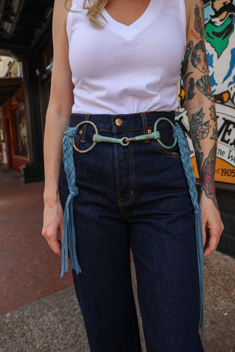 A Rare Bird Women's Bit and Braided Leather Belt- Blue
