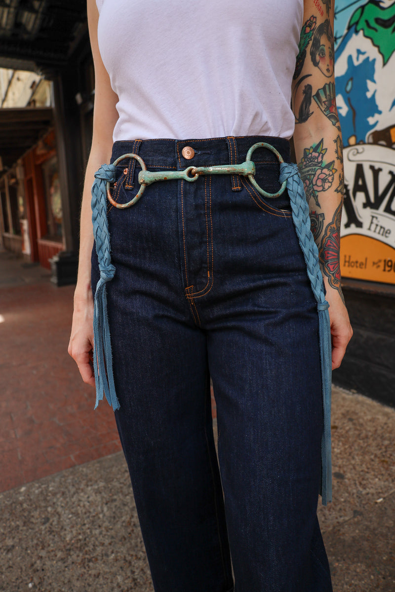 A Rare Bird Women's Bit and Braided Leather Belt- Blue