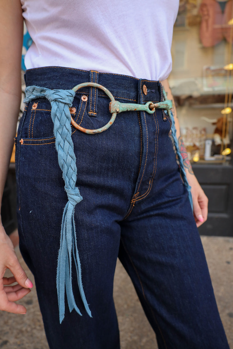 A Rare Bird Women's Bit and Braided Leather Belt- Blue
