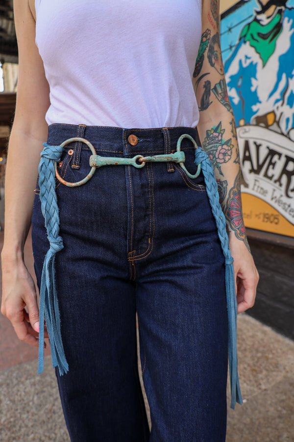 A Rare Bird Women's Bit and Braided Leather Belt- Blue