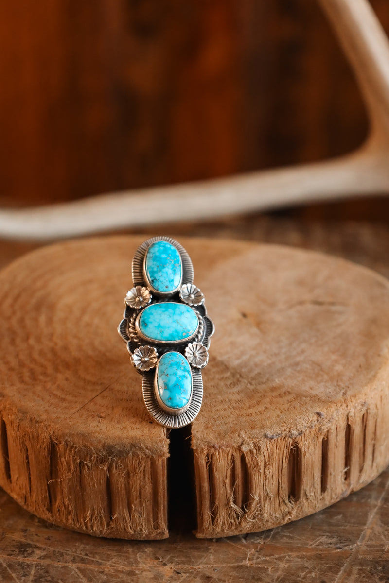 Turquoise Long 3 Stones Ring- Adjustable