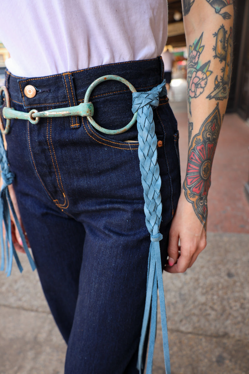 A Rare Bird Women's Bit and Braided Leather Belt- Blue