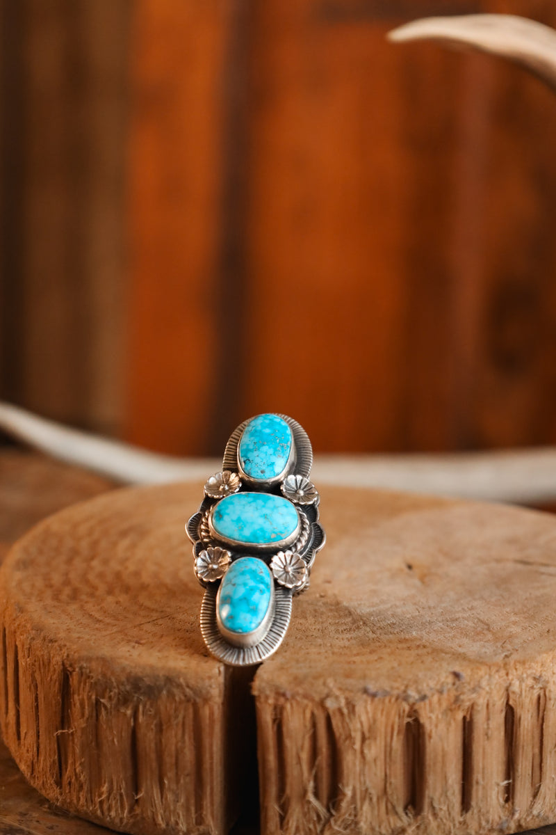 Turquoise Long 3 Stones Ring- Adjustable