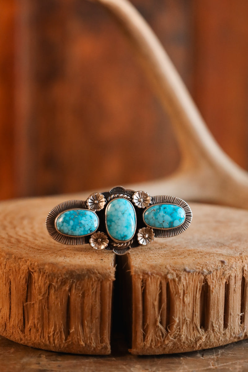 Turquoise Long 3 Stones Ring- Adjustable