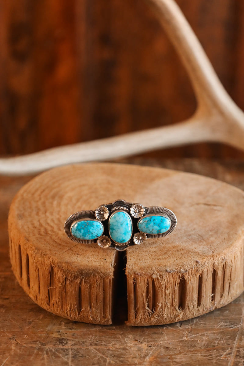 Turquoise Long 3 Stones Ring- Adjustable