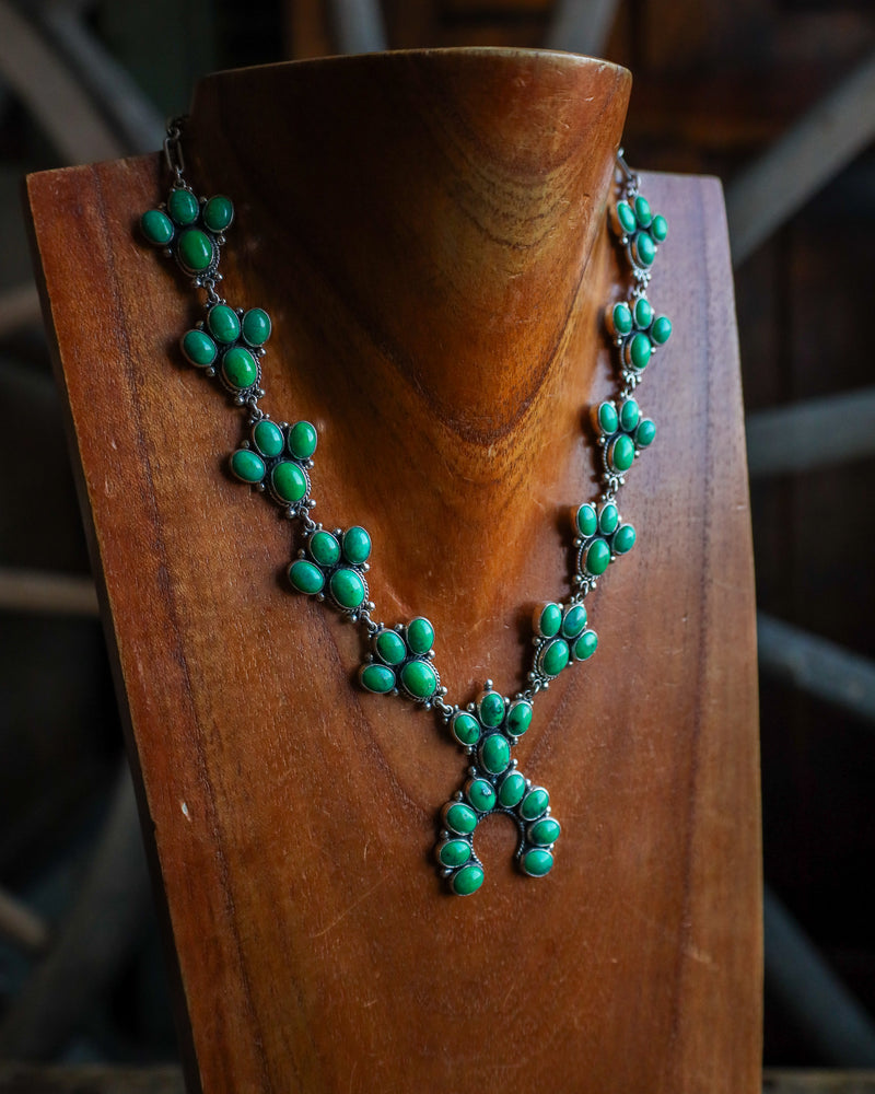 Federico Green Turquoise Squash Blossom Necklace 