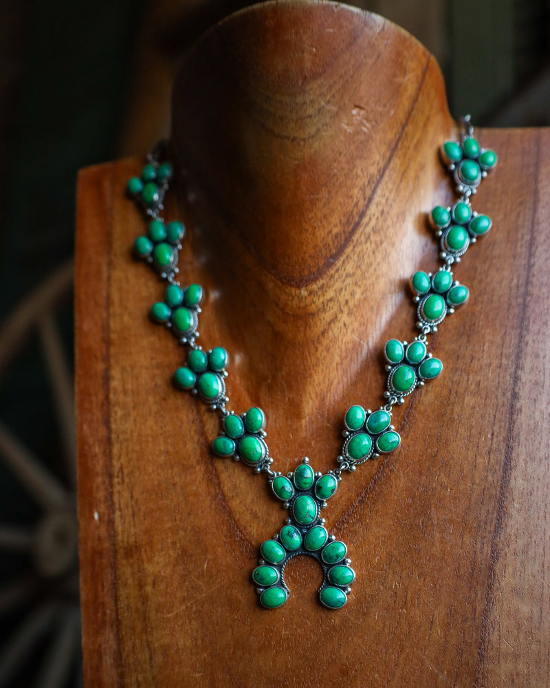 Federico Green Turquoise Squash Blossom Necklace 