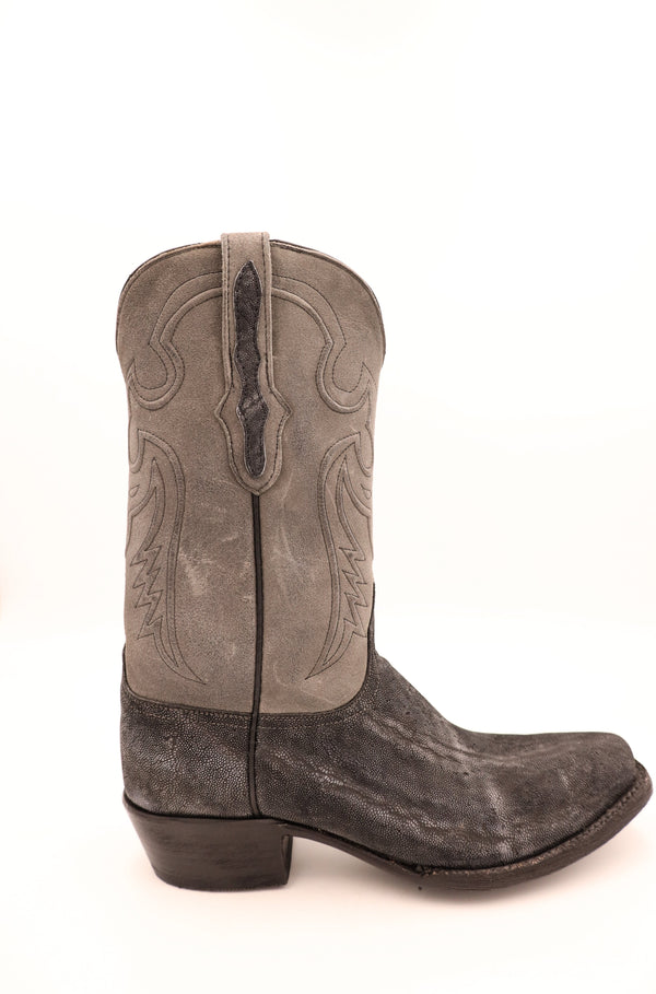 Handmade cowboy boots with tulia cord and stitch pattern, pull straps with elephant overlay and elephant foot 