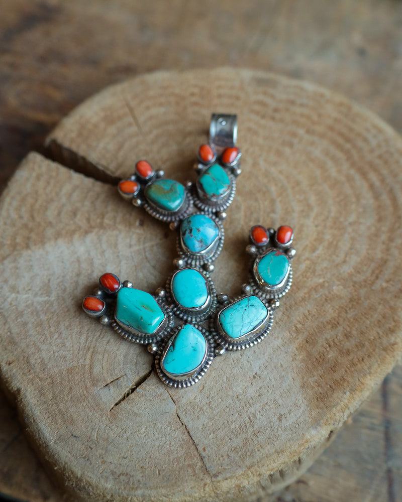 Dorjee Designs Cactus Turquoise And Red Corals Pendant 