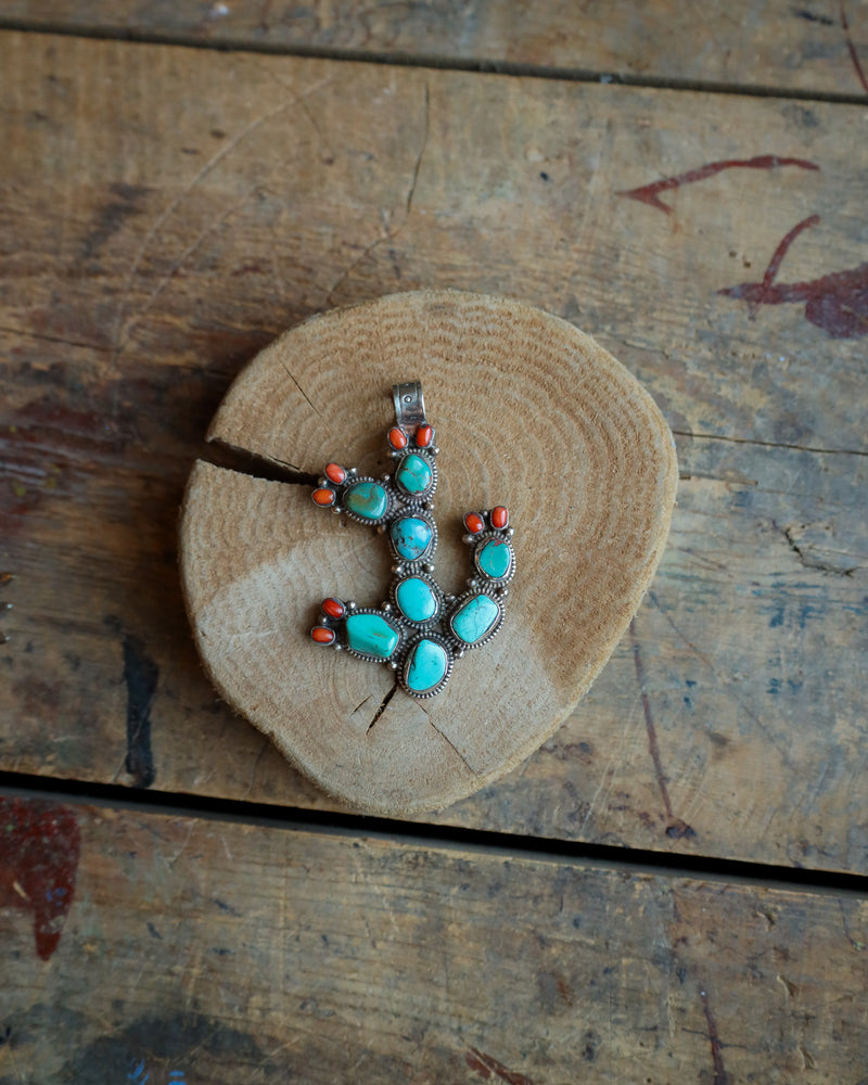 Dorjee Designs Cactus Turquoise And Red Corals Pendant 