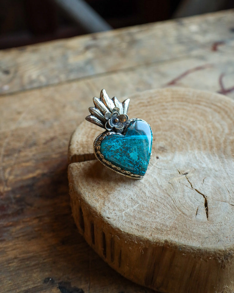 Dorjee Designs Medium Turquoise Color Sacred Heart Ring- Adjustable 