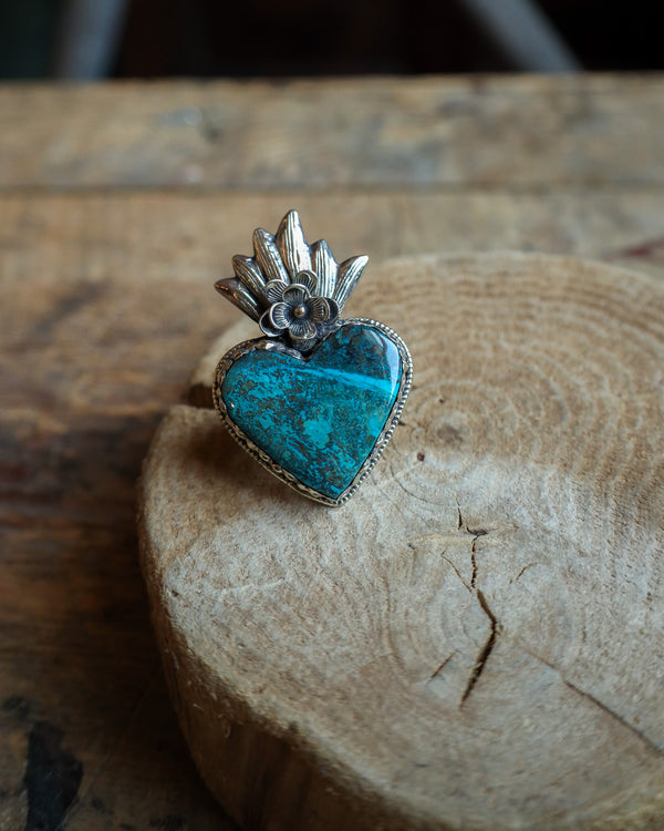 Dorjee Designs Medium Turquoise Color Sacred Heart Ring- Adjustable 