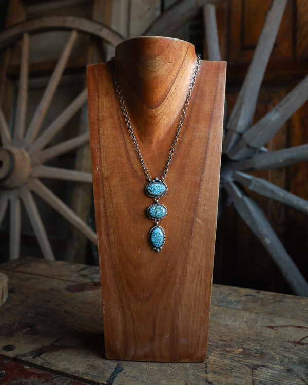 3 Veined Sonoran Turquoise Stones Drop Chain Necklace