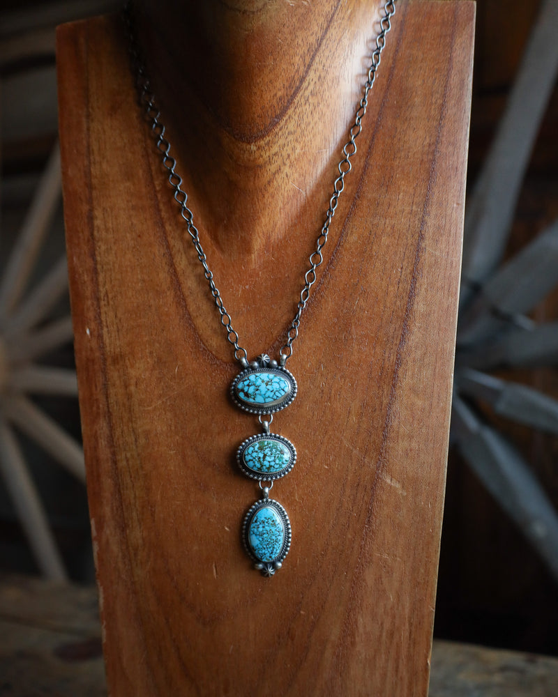 3 Veined Sonoran Turquoise Stones Drop Chain Necklace