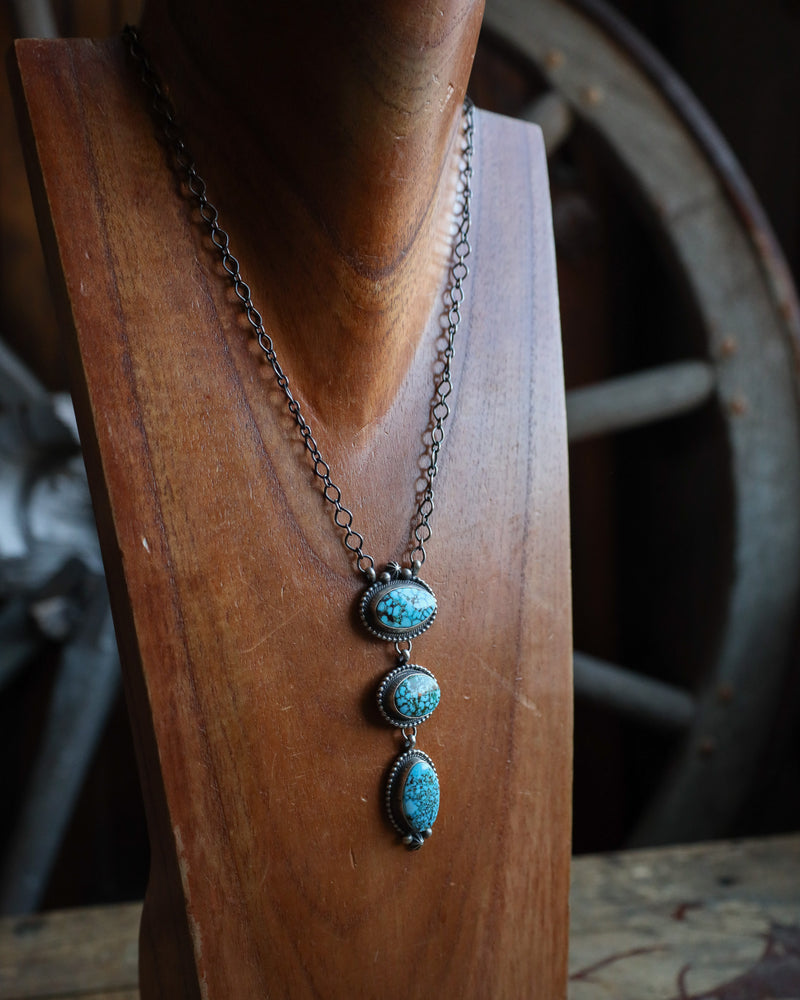 3 Veined Sonoran Turquoise Stones Drop Chain Necklace