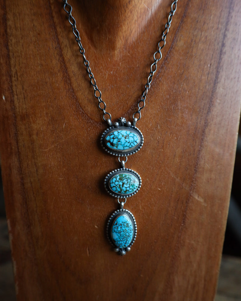 3 Veined Sonoran Turquoise Stones Drop Chain Necklace