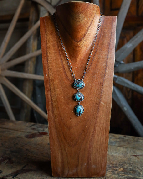 3 Prince Turquoise Stones Drop Chain Necklace 