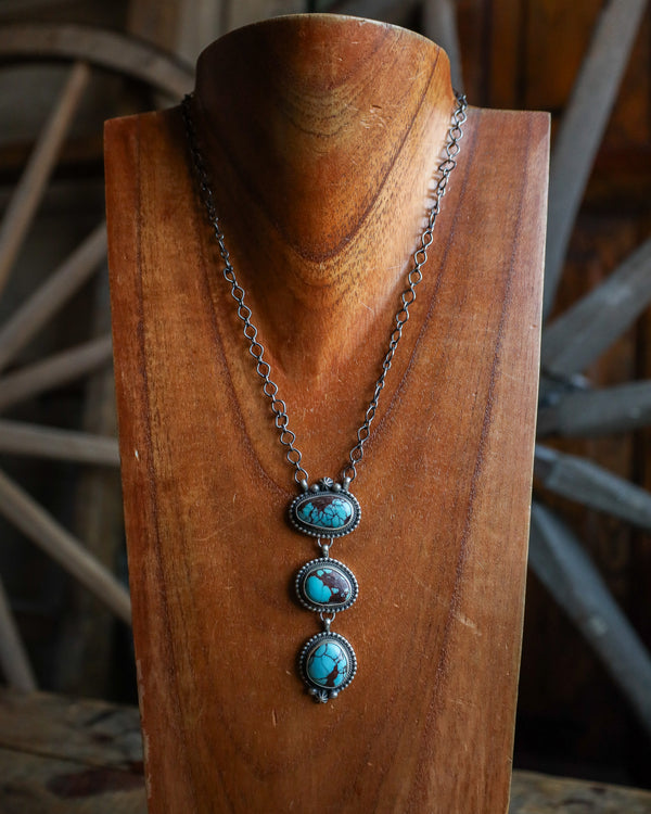 3 Prince Turquoise Stones Drop Chain Necklace 