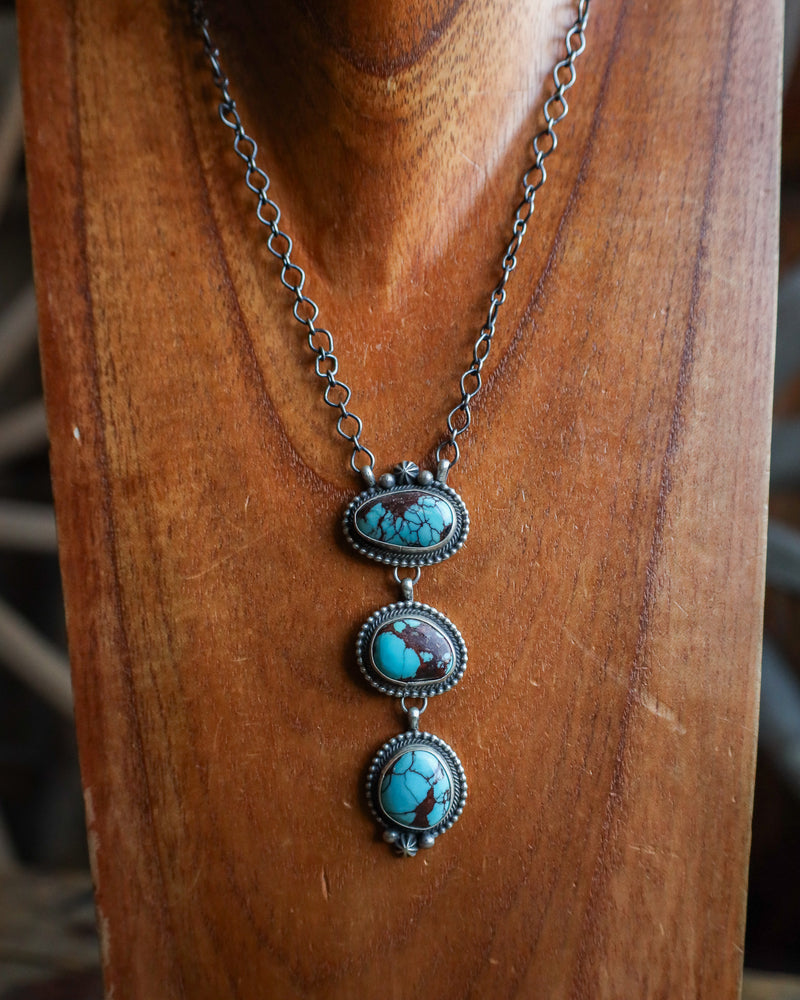 3 Prince Turquoise Stones Drop Chain Necklace 