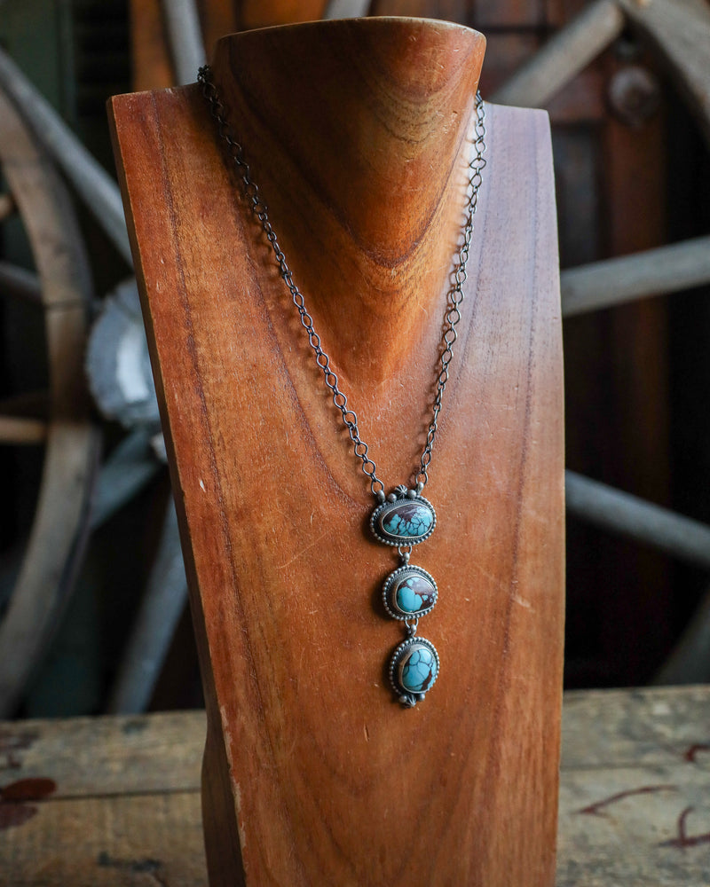 3 Prince Turquoise Stones Drop Chain Necklace 