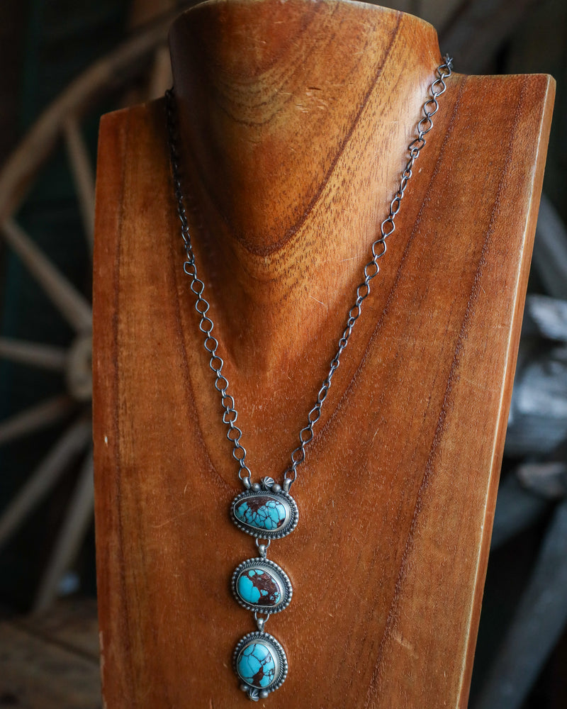 3 Prince Turquoise Stones Drop Chain Necklace 