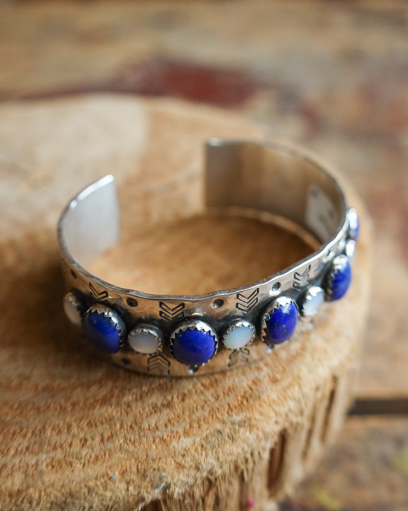 Richard Schmidt 5 Lapis Ovals 6 Mother Of Pearl Rounds Cuff 