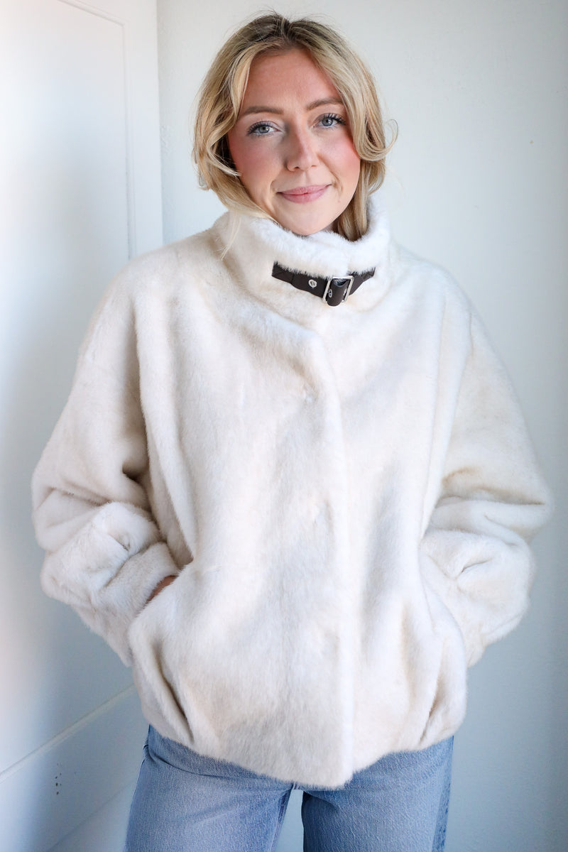 Frisson Buckle Neck Latte Jacket