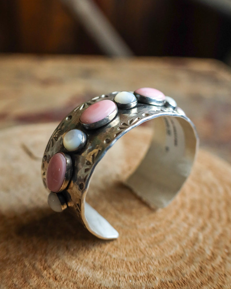 Richard Schmidt 4 Pink Conch Ovals 5 Mother Of Peral Dots Cuff 