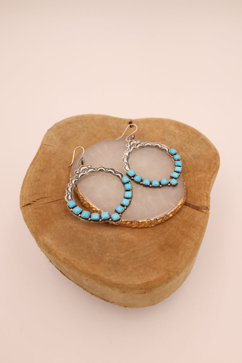 Sterling silver hoop earring with turquoise squares 