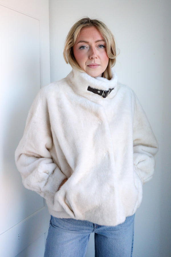 Frisson Buckle Neck Latte Jacket