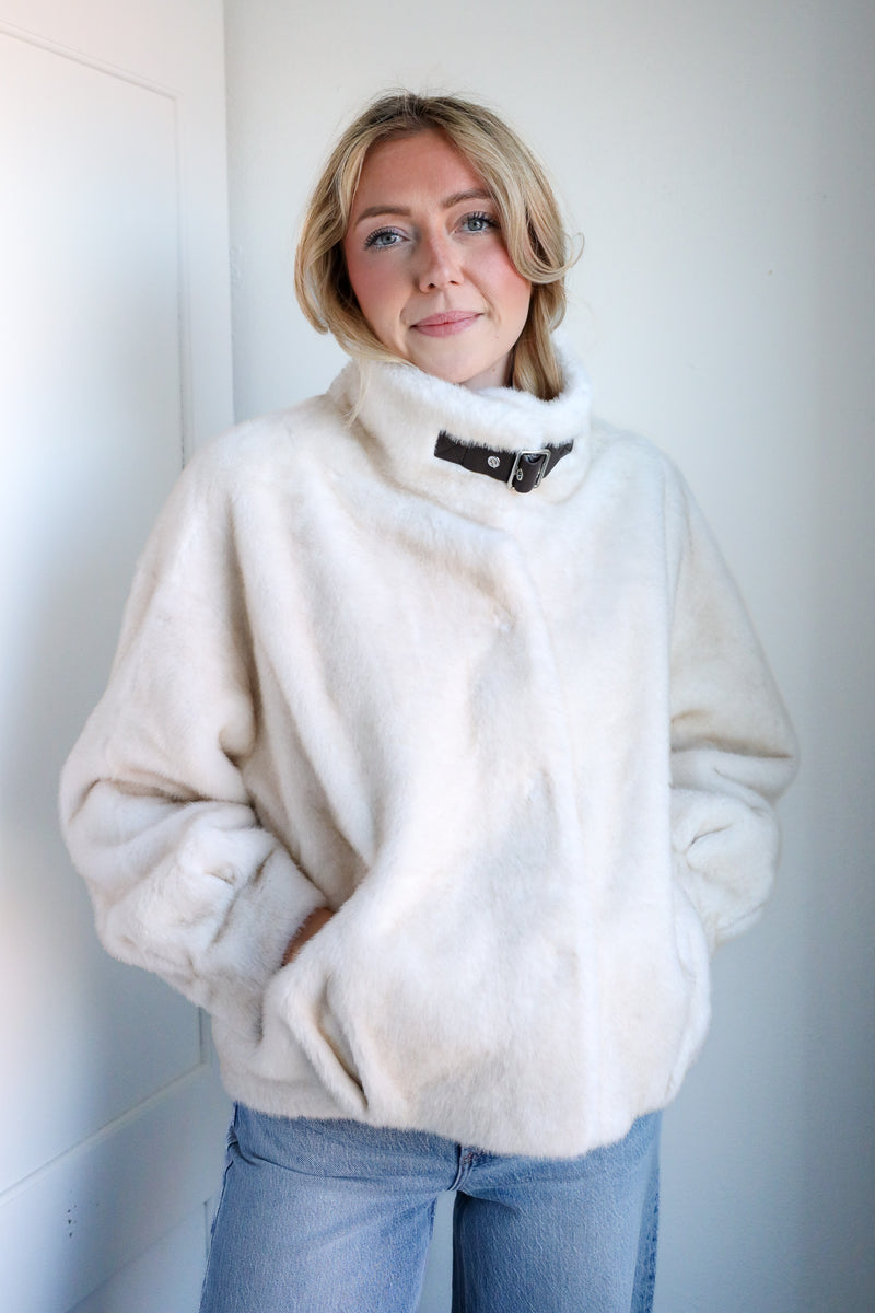 Frisson Buckle Neck Latte Jacket