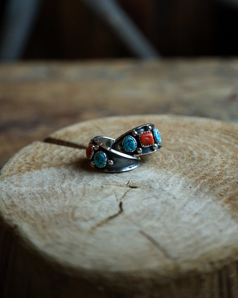 Turquoise and Red Coral Nuggets Hoop Earring