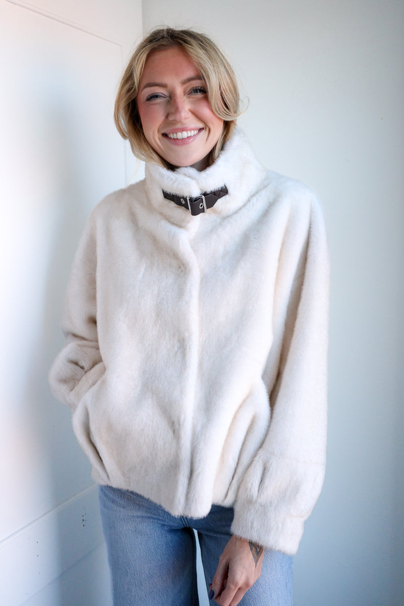 Frisson Buckle Neck Latte Jacket