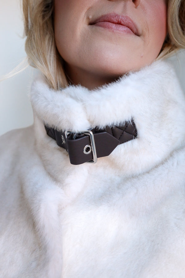 Frisson Buckle Neck Latte Jacket