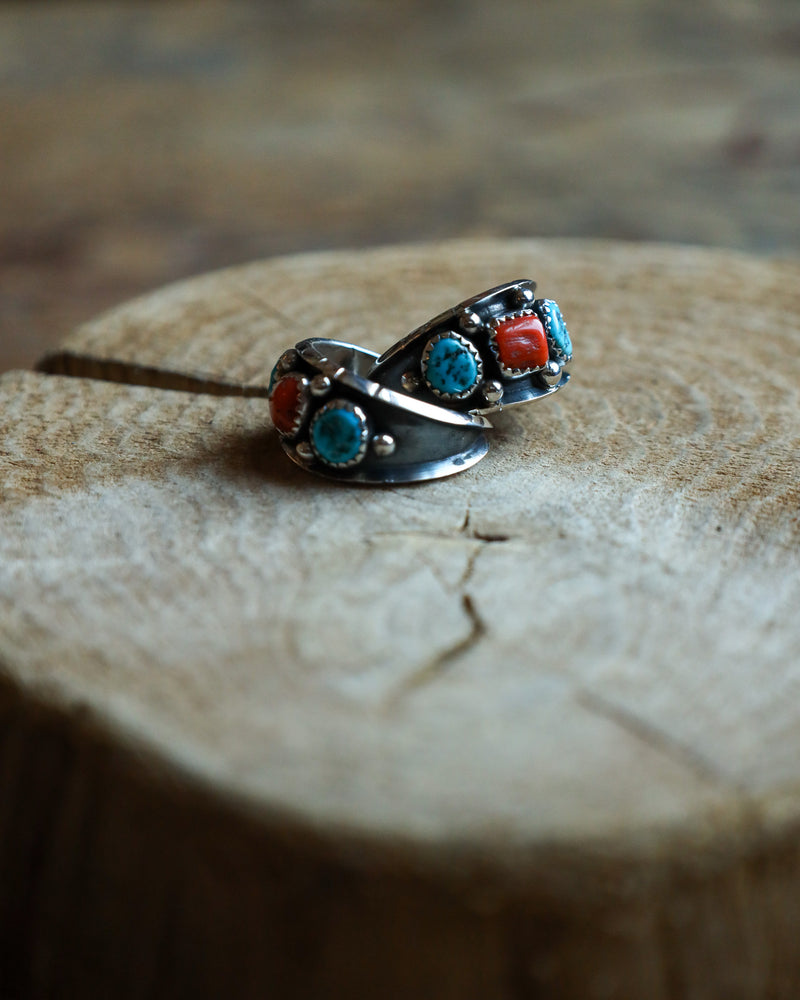 Turquoise and Red Coral Nuggets Hoop Earring