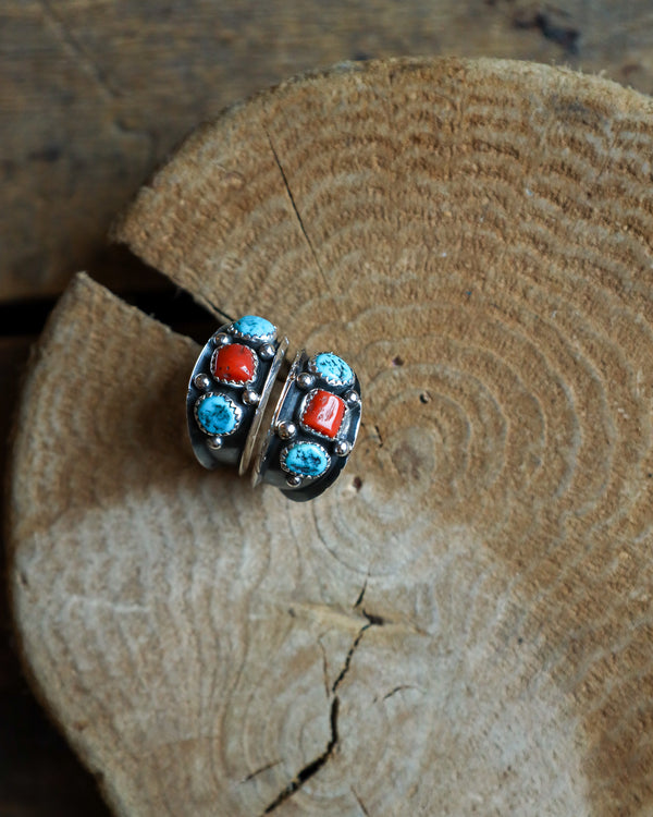 Turquoise and Red Coral Nuggets Hoop Earring