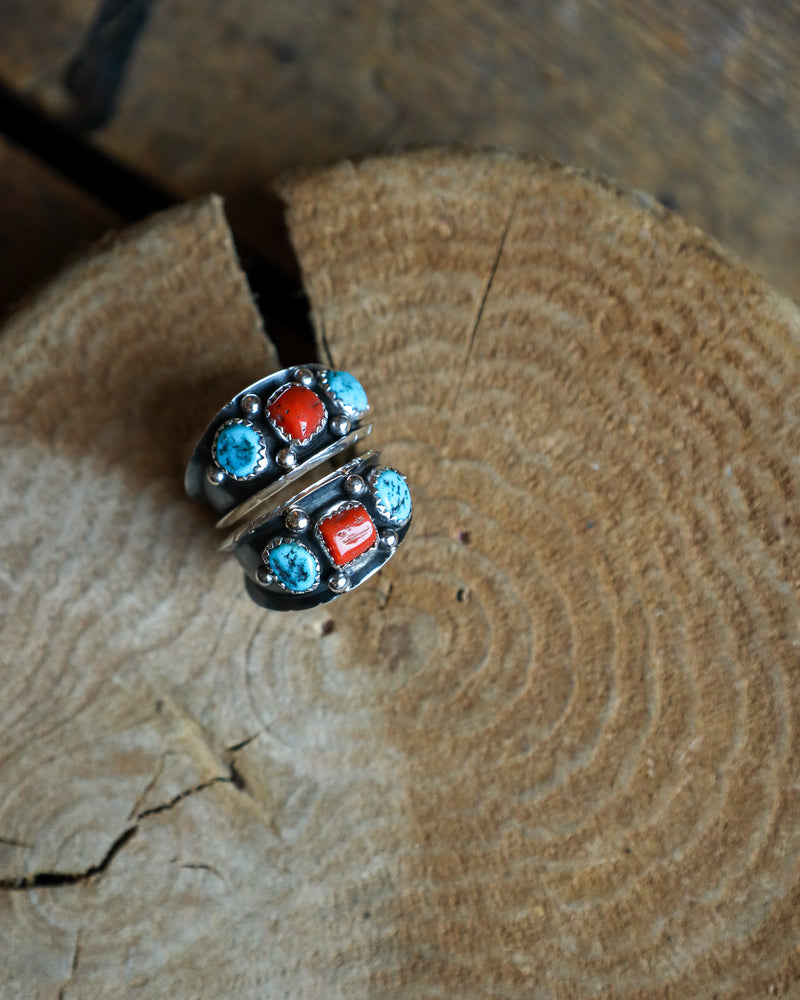 Turquoise and Red Coral Nuggets Hoop Earring