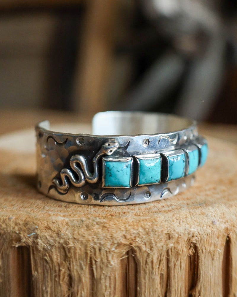 Richard Schmidt 7 Turquoise Squares With Snakes Cuff 