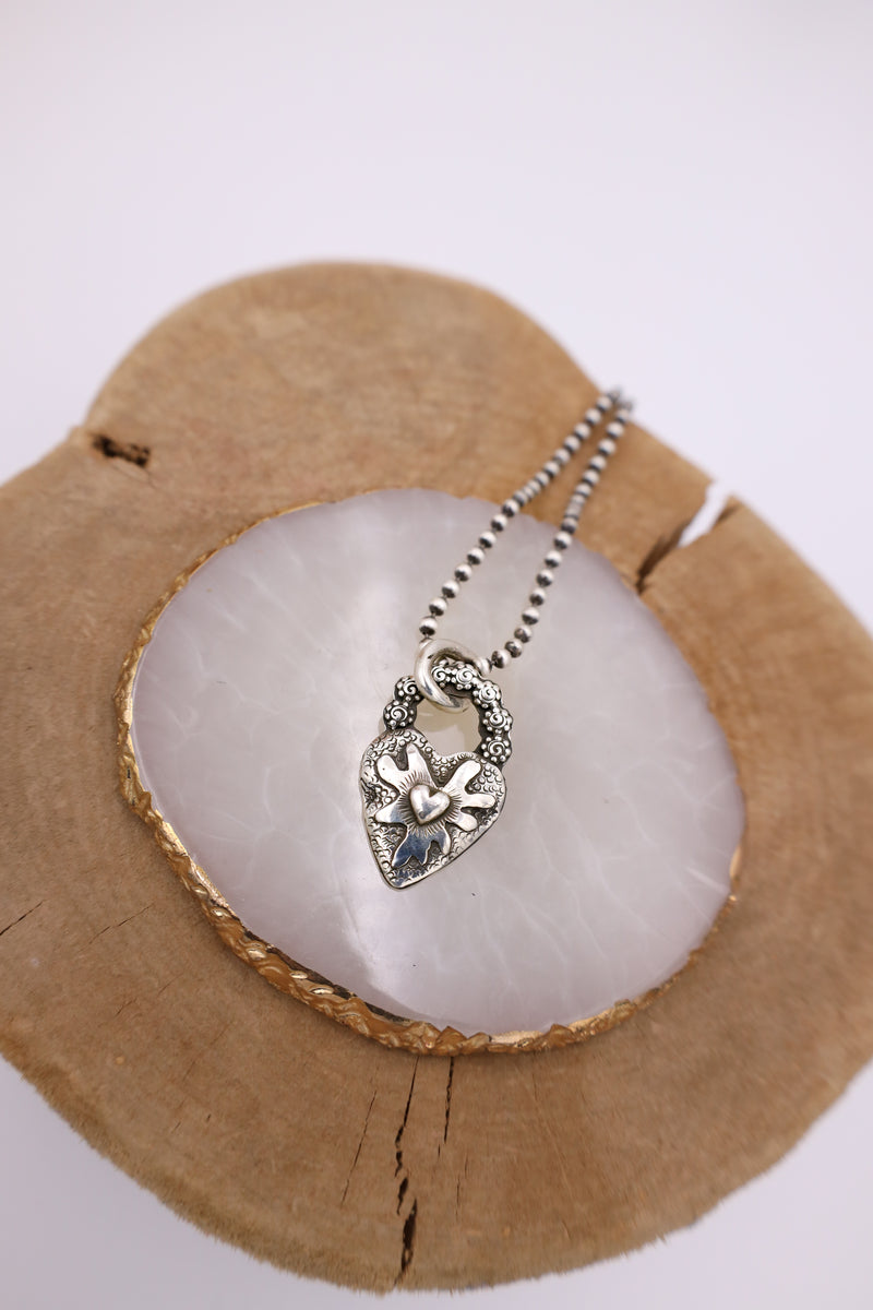Sterling Silver Puffy Heart Necklace 