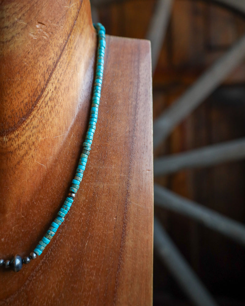 Heishi Turquoise Navajo Pearl Saucer Necklace 