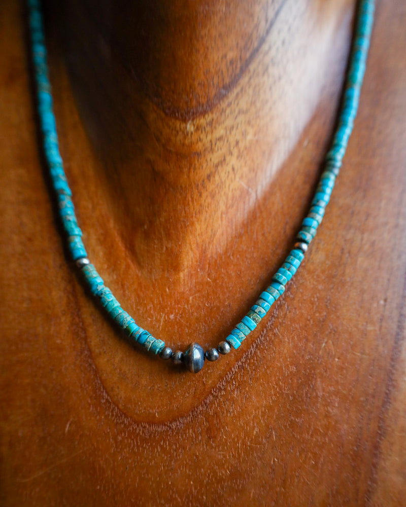 Heishi Turquoise Navajo Pearl Saucer Necklace 