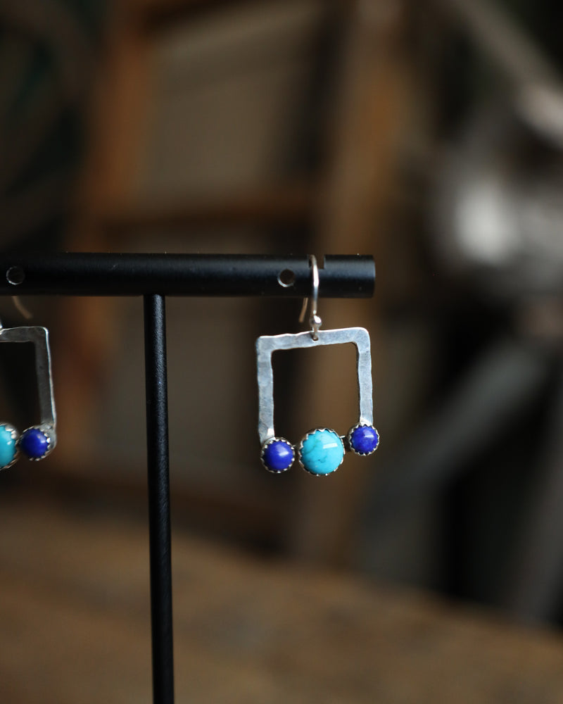 Richard Schmidt Small Square 1 Turquoise 2 Lapis Dot Earring 