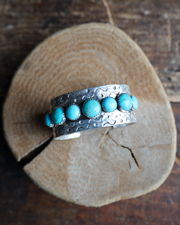 RICHARD SCHMIDT 7 TURQUOISE ROUNDS ALTERNATING 1" CUFF