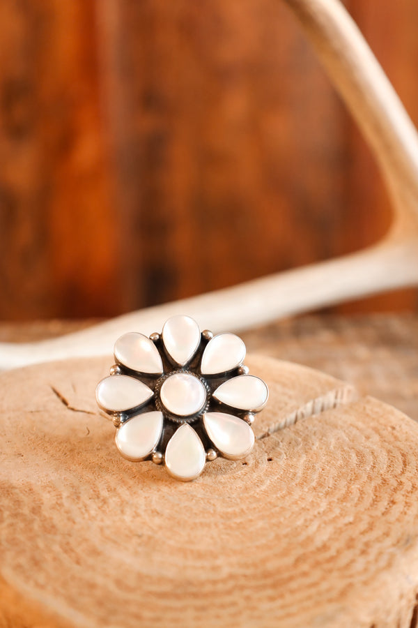 Mother Of Pearl Flower Ring- Size 8