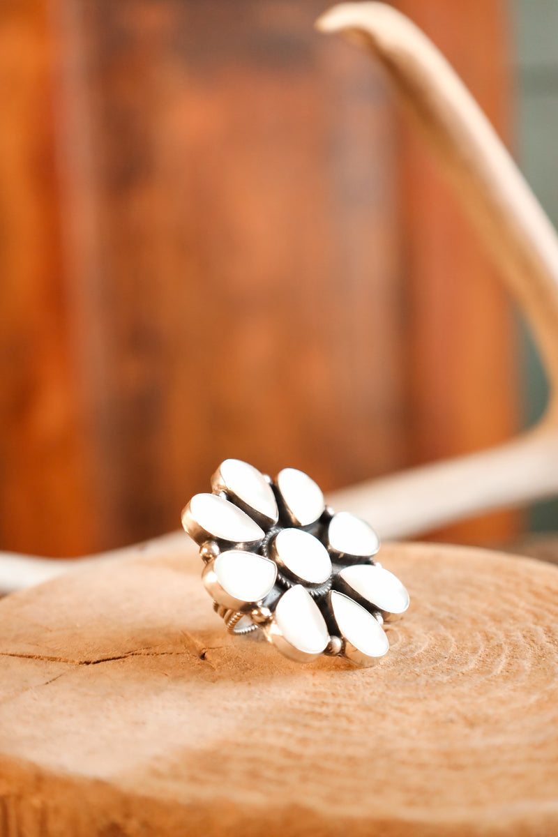 Mother Of Pearl Flower Ring- Size 8