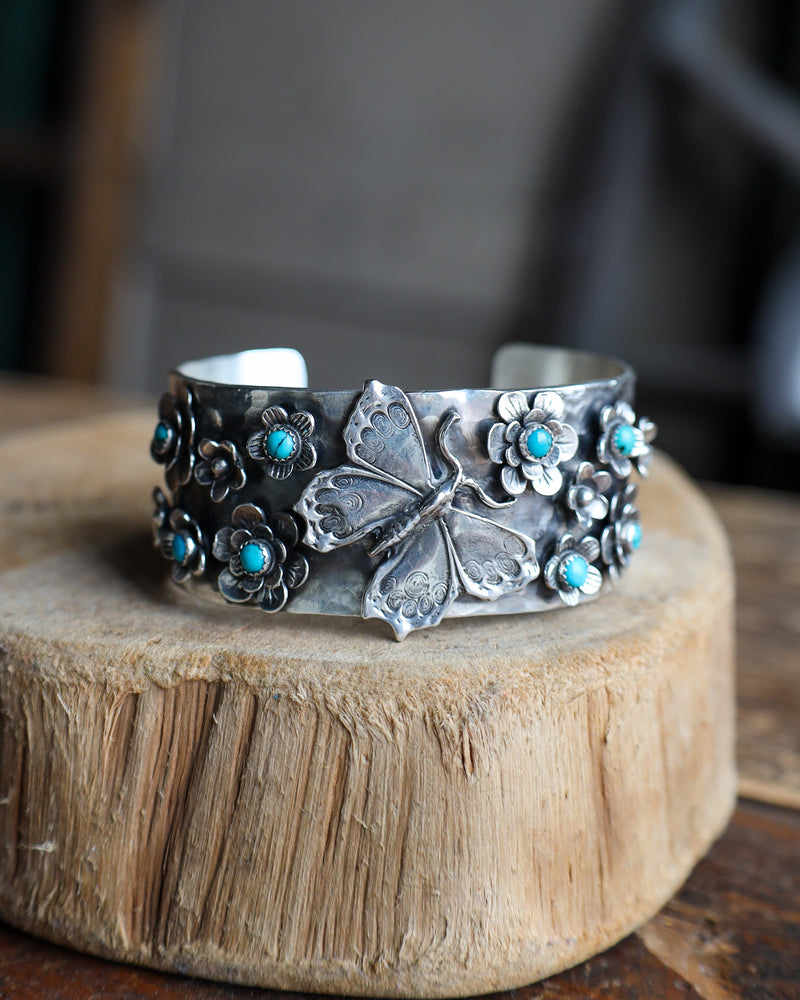 Richard Schmidt Butterfly Flowers Turquoise Dots 1" Cuff