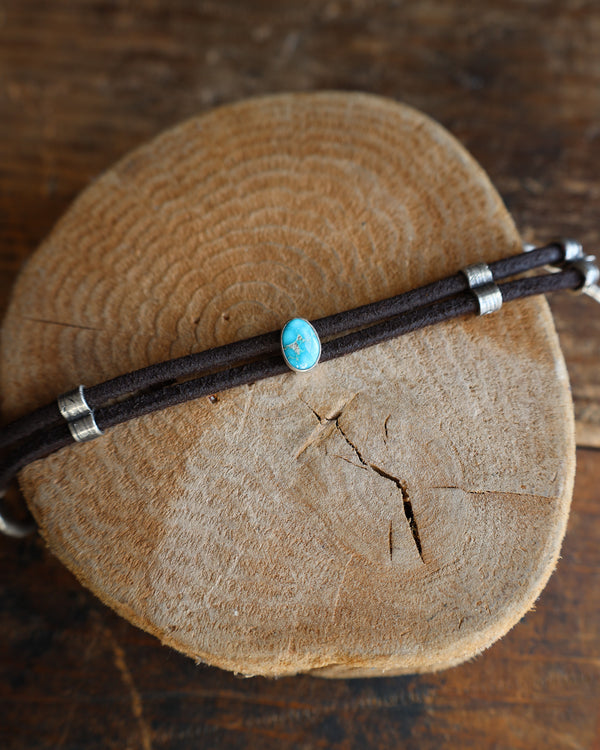 Love Tokens Double Leather Blue Turquoise Stone Bracelet