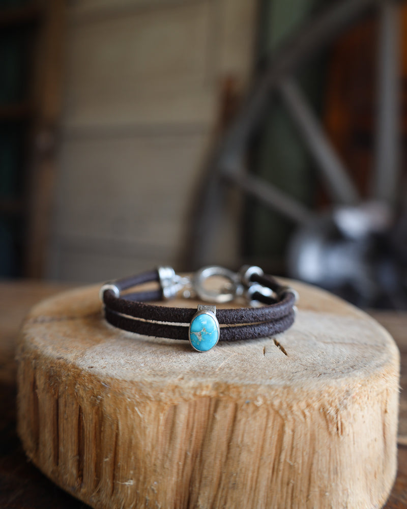 Love Tokens Double Leather Blue Turquoise Stone Bracelet