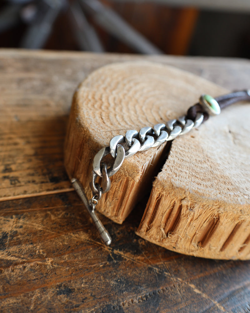 Love Tokens Tres Hombres Leather and Green Turquoise Oval Bracelet