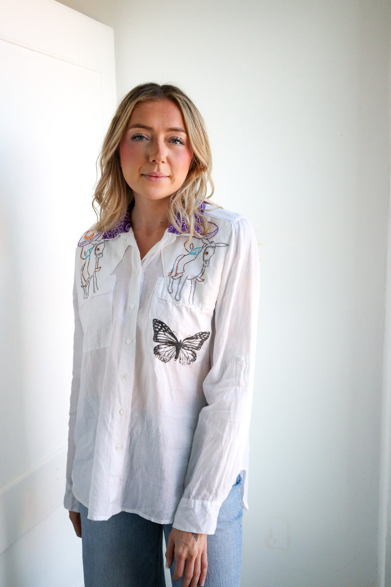 Totem Bucking Bronc and Butterfly Donkey Blouse